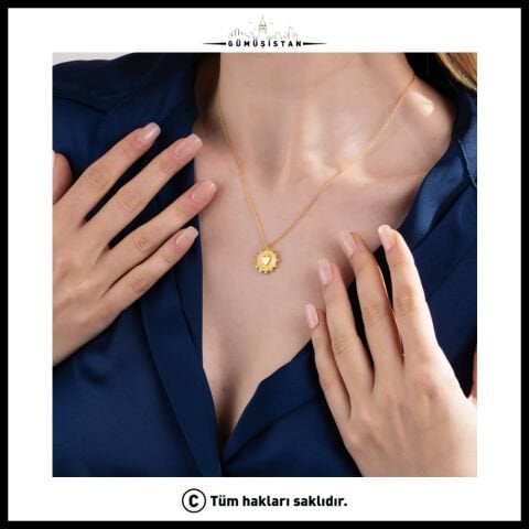 925 Ayar Gümüş Kalpli Güneş Kolye