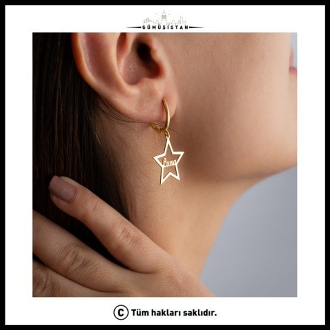 Kişiye Özel İsimli Yıldız Küpe – İsim Küpe