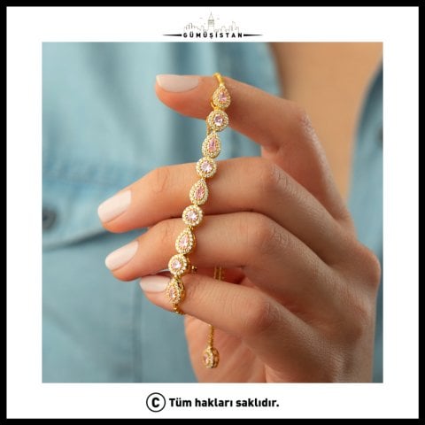 925 Ayar Gümüş Damla Taşlı Asansörlü Bileklik