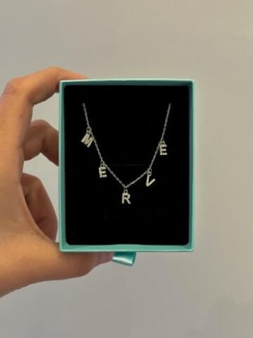 Kişiye Özel Taşlı İsim Kolye - 925 Ayar Gümüş