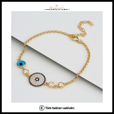 Nazar Boncuklu Zirkon Taşlı Bileklik – 925 Ayar Gümüş Şans ve Koruma Bilekliği