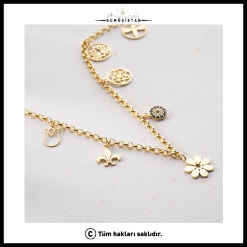 925 Ayar Gümüş Lotus & Yaşam Çiçekli Nazarlı Şans Kolyesi