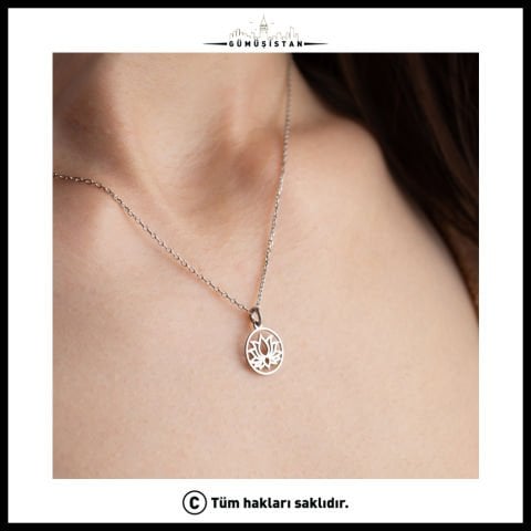 925 Gümüş Lotus Çiçeği Şans Kolyesi