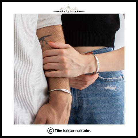 925 Ayar Gümüş Kişiye Özel İsimli Tarihli Unisex Kelepçe Bileklik