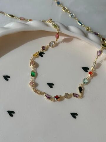 Renkli Zirkon Taşlı Kolye - 925 Ayar Gümüş