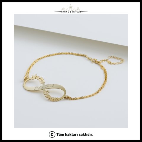 Kişiye Özel İki İsimli Sonsuzluk Bilekliği – Tarihli Çift İsimli Sevgili Bilekliği
