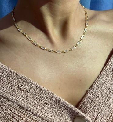 Baget Taşlı Kolye - 925 Ayar Gümüş