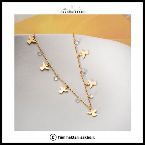 925 Ayar Gümüş Melek Figürlü Zirkon Taşlı Halhal – Gold Sallantılı Kadın Halhalı
