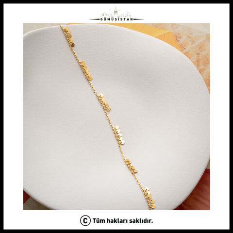 925 Ayar Gümüş Pullu Sallantılı Halhal – Gold Minimal Kadın Halhalı