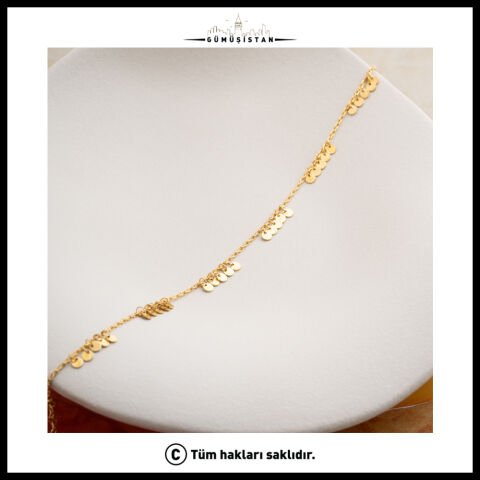 925 Ayar Gümüş Pullu Sallantılı Halhal – Gold Minimal Kadın Halhalı