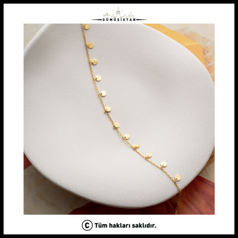 925 Ayar Gümüş Sallantılı Pullu Halhal – Gold Minimal Kadın Ayak Bilekliği