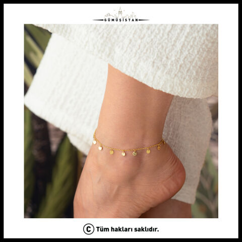 925 Ayar Gümüş Sallantılı Pullu Halhal – Gold Minimal Kadın Ayak Bilekliği