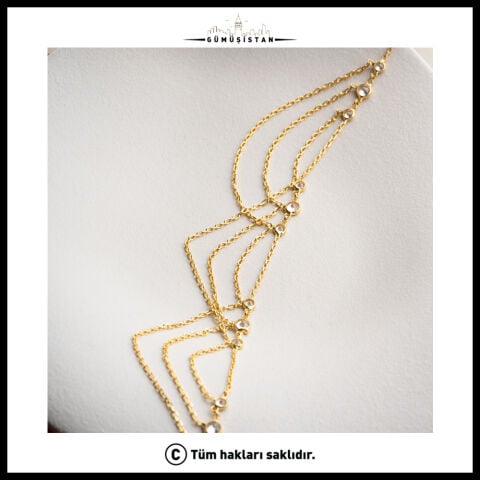 925 Ayar Gümüş Çok Katlı Taşlı Zincir Halhal – Gold Şık Kadın Ayak Bilekliği