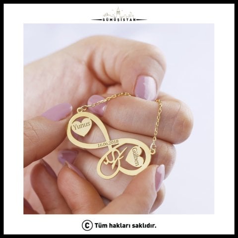 Kişiye Özel Aşk Sonsuzluk Kolyesi – İki İsimli Romantik Kalp Tasarımlı Kolye