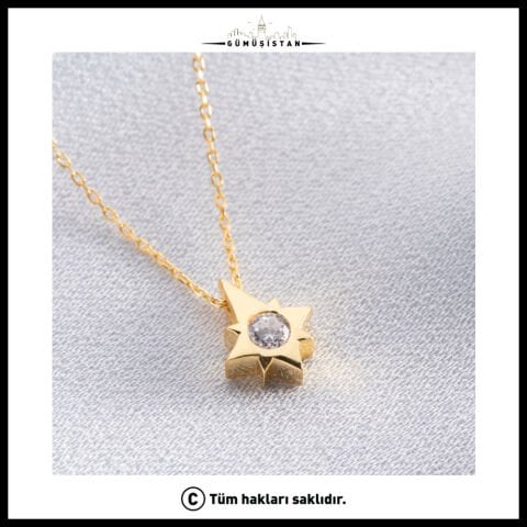 925 Ayar Gümüş Tek Taşlı Kutup Yıldızı Kolye