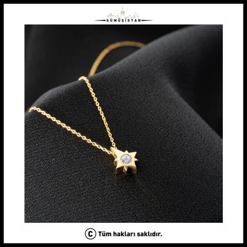 925 Ayar Gümüş Tek Taşlı Kutup Yıldızı Kolye