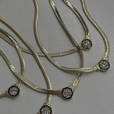 Taşlı Yassı Zincir Kolye - 925 Ayar Gümüş (Serenay)