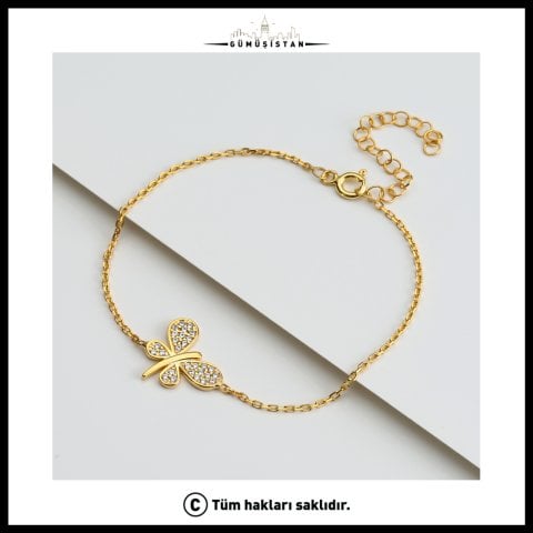 Zirkon Taşlı Kelebek Bileklik – 925 Ayar Gümüş Zarif Kadın Bileklik