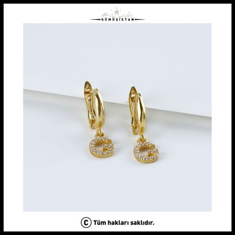Kişiye Özel Harfli Zirkon Taşlı Halka Küpe – Sallantılı Baş Harf Küpe