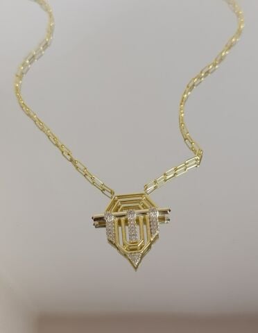 Taşlı Büyük Boy Serenay Kolye - 925 Ayar Gümüş