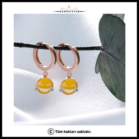 925 Ayar Gümüş Gülen Yüz Emoji Küpe