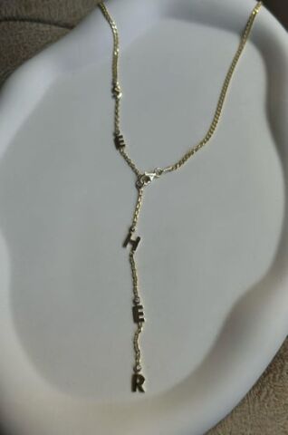 Dikey İsimli Y Kolye - 925 Ayar Gümüş