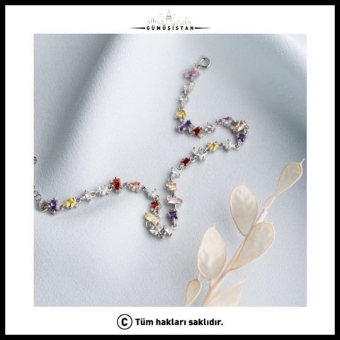 925 Ayar Gümüş Rengarenk Taşlı Bileklik
