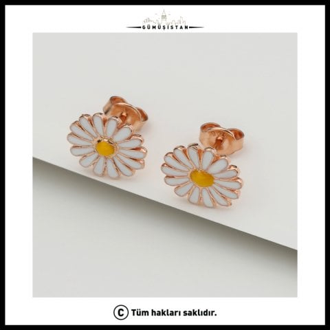 925 Ayar Gümüş Papatya Küpe Rose Gold