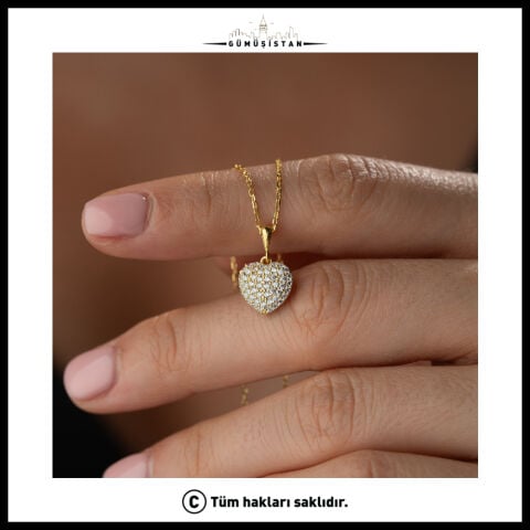925 Ayar Gümüş Zirkon Taşlı Kalp Kolye – Minimal Işıltılı Kadın Kolyesi