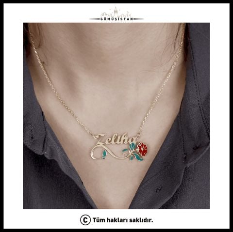925 Ayar Gümüş İsimli Karanfil Kolye