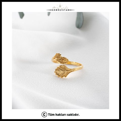 Üç Yapraklı Dal Figürlü Ayarlanabilir Yüzük – Gold, Rose Gold ve Gümüş Renk