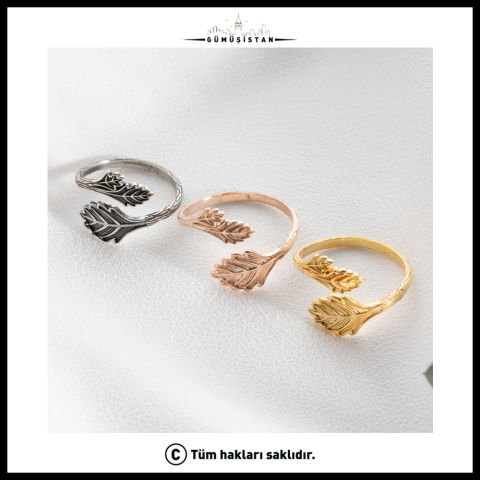Üç Yapraklı Dal Figürlü Ayarlanabilir Yüzük – Gold, Rose Gold ve Gümüş Renk