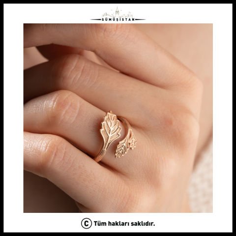 Üç Yapraklı Dal Figürlü Ayarlanabilir Yüzük – Gold, Rose Gold ve Gümüş Renk