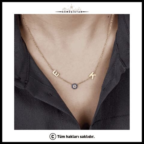 925 Ayar Gümüş Nazar Boncuklu Harfli Kolye