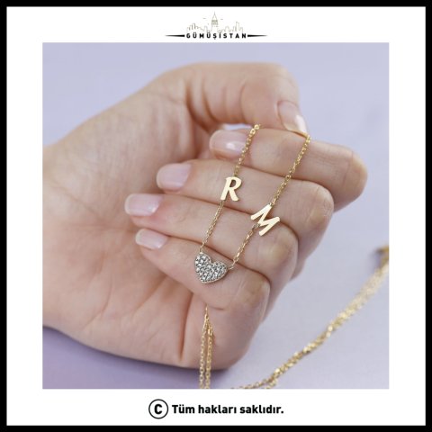 Kişiye Özel İki Harfli Taşlı Kalp Kolye – 925 Ayar Gümüş Baş Harf Kolyesi
