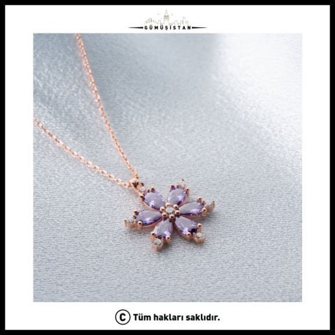 925 Ayar Gümüş Mor Lotus Çiçeği Kolye