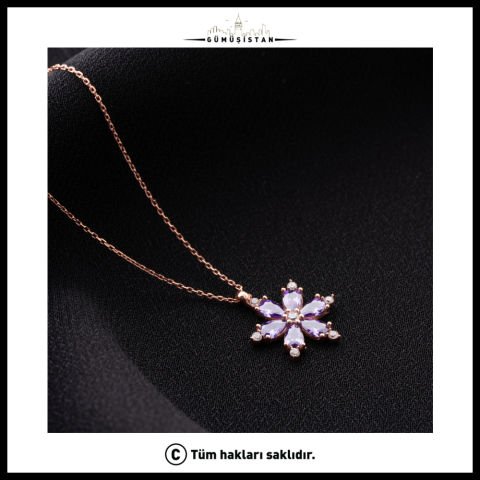 925 Ayar Gümüş Mor Lotus Çiçeği Kolye