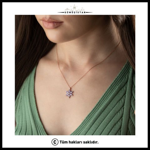925 Ayar Gümüş Mor Lotus Çiçeği Kolye