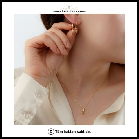 Balık Kılçığı Kolye Küpe Seti – Zirkon Taşlı 925 Ayar Gümüş Takı Seti