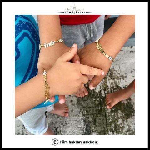 Kişiye Özel İsimli Bileklik – 925 Ayar Gümüş Ayak İzi ve Nazar Boncuklu Bileklik