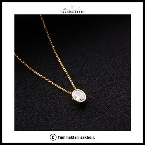 925 Ayar Gümüş Tek Taş Kolye