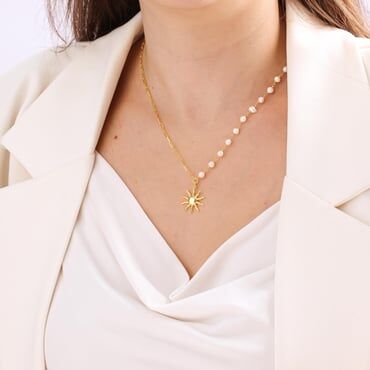 İncili Güneş Kolye - 925 Ayar Gümüş