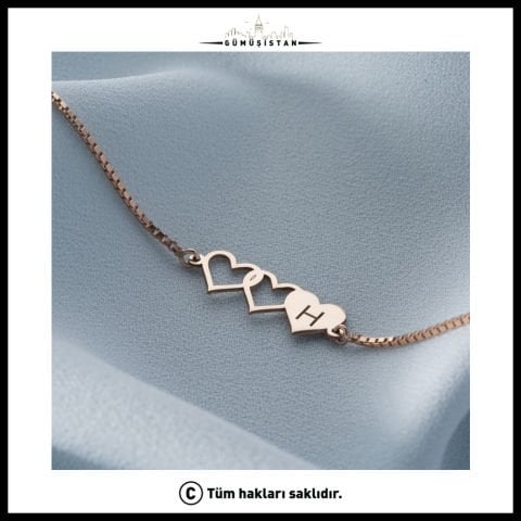 925 Ayar Gümüş Kişiye Özel Kalpli Bileklik