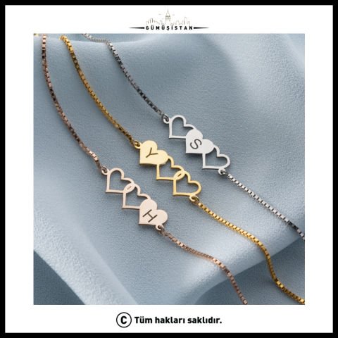 925 Ayar Gümüş Kişiye Özel Kalpli Bileklik