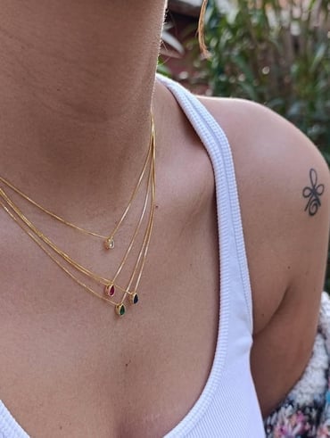 Renkli Mini Damla Taş Kolye - 925 Ayar Gümüş