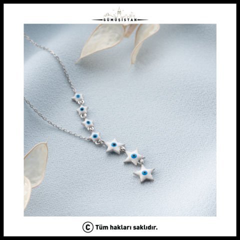 925 Ayar Gümüş Nazarlı Kayan Yıldızlar Kolye