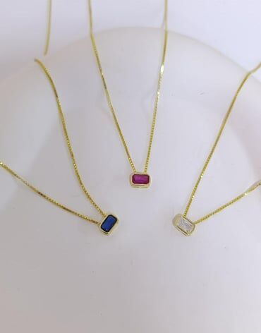 Renkli Baget Taşlı Kolye - 925 Ayar Gümüş