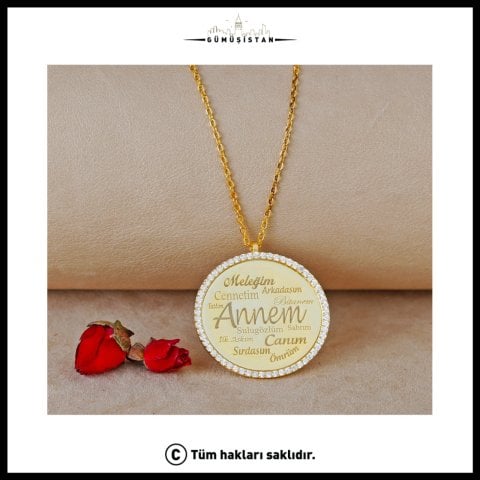 925 Ayar Gümüş Taşlı Annem Kolye