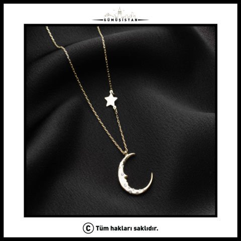 925 Ayar Gümüş Ay Yıldız Kolye