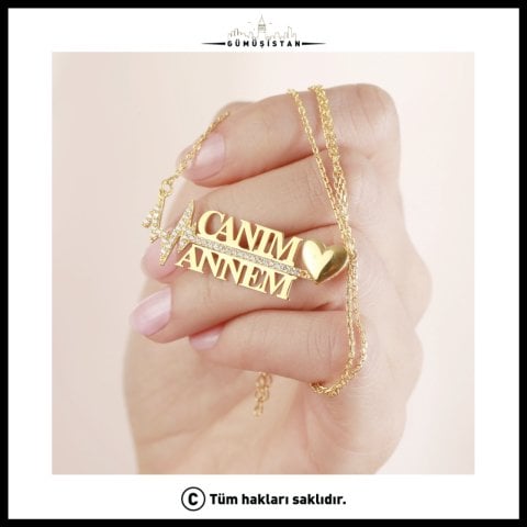 925 Ayar Gümüş Canım Annem Kalp Atışı Kolye